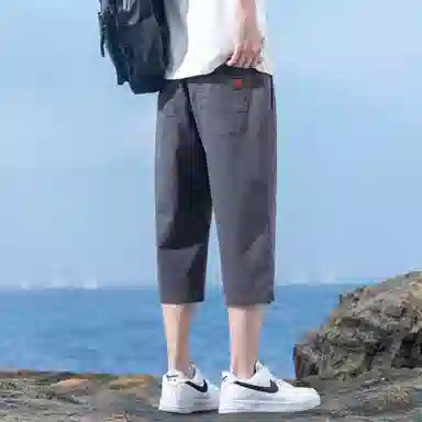 瑞梵帝斯 美式潮牌薄款速干凉感抽绳健身跑步宽松柔软户外运动吸汗透气弹力松紧中腰直筒七分裤休闲短裤 男款