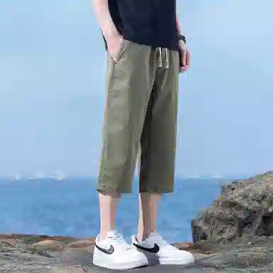 瑞梵帝斯 美式潮牌薄款速干凉感抽绳健身跑步宽松柔软户外运动吸汗透气弹力松紧中腰直筒七分裤休闲短裤 男款