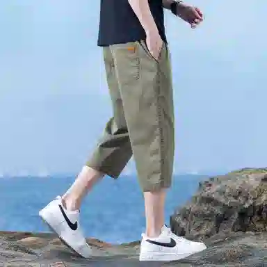 瑞梵帝斯 美式潮牌薄款速干凉感抽绳健身跑步宽松柔软户外运动吸汗透气弹力松紧中腰直筒七分裤休闲短裤 男款