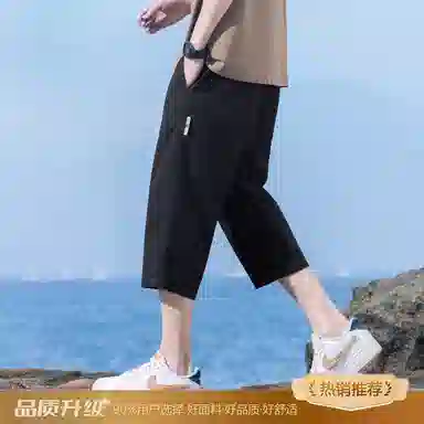 瑞梵帝斯 美式潮牌薄款速干凉感抽绳健身跑步宽松柔软户外运动吸汗透气弹力松紧中腰直筒七分裤休闲短裤 男款