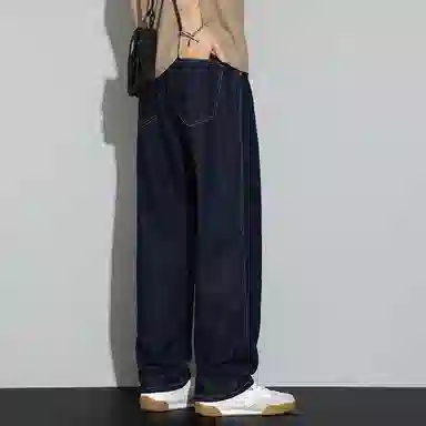 瑞梵帝斯 美式潮牌水洗设计直筒长裤高街风格复古潮流百搭日常出勤宽松立体裁剪休闲牛仔裤 男款