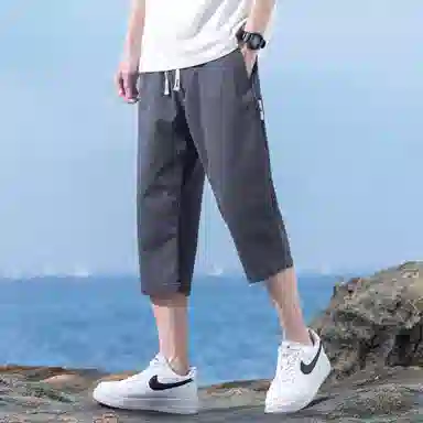 瑞梵帝斯 美式潮牌薄款速干凉感抽绳健身跑步宽松柔软户外运动吸汗透气弹力松紧中腰直筒七分裤休闲短裤 男款