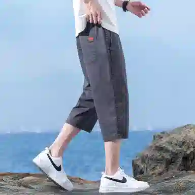 瑞梵帝斯 美式潮牌薄款速干凉感抽绳健身跑步宽松柔软户外运动吸汗透气弹力松紧中腰直筒七分裤休闲短裤 男款