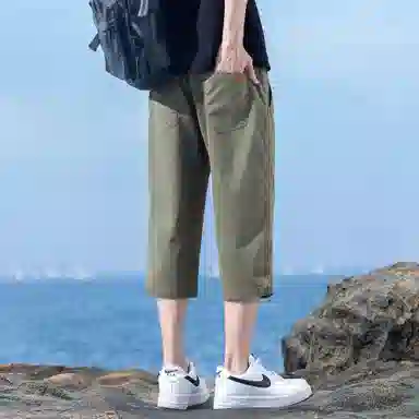 瑞梵帝斯 美式潮牌薄款速干凉感抽绳健身跑步宽松柔软户外运动吸汗透气弹力松紧中腰直筒七分裤休闲短裤 男款