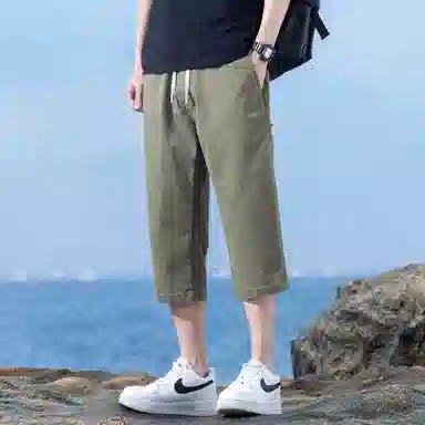 瑞梵帝斯 美式潮牌薄款速干凉感抽绳健身跑步宽松柔软户外运动吸汗透气弹力松紧中腰直筒七分裤休闲短裤 男款
