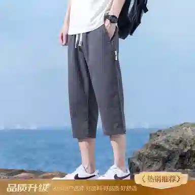 瑞梵帝斯 美式潮牌薄款速干凉感抽绳健身跑步宽松柔软户外运动吸汗透气弹力松紧中腰直筒七分裤休闲短裤 男款