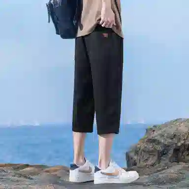 瑞梵帝斯 美式潮牌薄款速干凉感抽绳健身跑步宽松柔软户外运动吸汗透气弹力松紧中腰直筒七分裤休闲短裤 男款