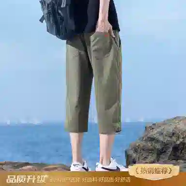 瑞梵帝斯 美式潮牌薄款速干凉感抽绳健身跑步宽松柔软户外运动吸汗透气弹力松紧中腰直筒七分裤休闲短裤 男款