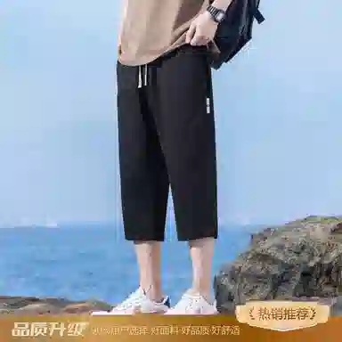 瑞梵帝斯 美式潮牌薄款速干凉感抽绳健身跑步宽松柔软户外运动吸汗透气弹力松紧中腰直筒七分裤休闲短裤 男款