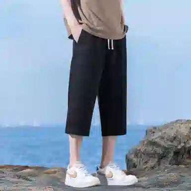 瑞梵帝斯 美式潮牌薄款速干凉感抽绳健身跑步宽松柔软户外运动吸汗透气弹力松紧中腰直筒七分裤休闲短裤 男款