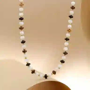 六福珠宝 【吸金旺事业】设计感轻奢时尚美拉德风木变石玛瑙混搭个性锁骨链不规则串珠链#好运天然 虎眼石 项链 女款