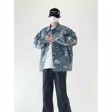 Unknown Brand Floral Print Denim Jacket