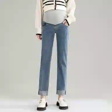 英氏 高腰宽松收紧直筒长裤牛仔裤 女款