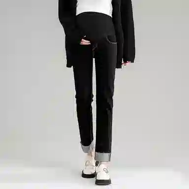 英氏 高腰宽松收紧直筒长裤牛仔裤 女款