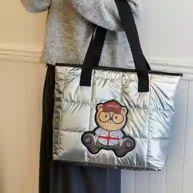 北包包 个性时尚洋气棉服包轻便托特包 尼龙布 单肩包 常规 女款 银色/黑色