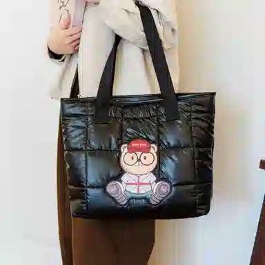 北包包 个性时尚洋气棉服包轻便托特包 尼龙布 单肩包 常规 女款 银色/黑色