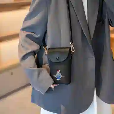 北包包 夏季小巧轻便百搭洋气单肩斜挎包 帆布 帆布包手机包 女款 提花熊/黑色/卡其色