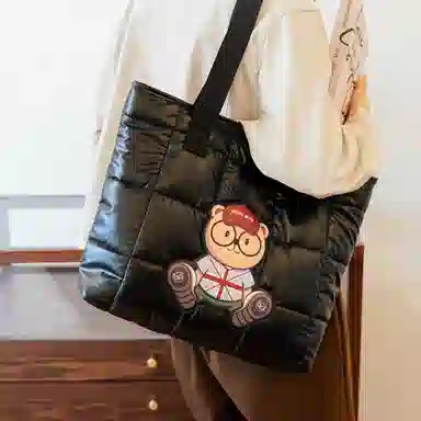 北包包 个性时尚洋气棉服包轻便托特包 尼龙布 单肩包 常规 女款 银色/黑色