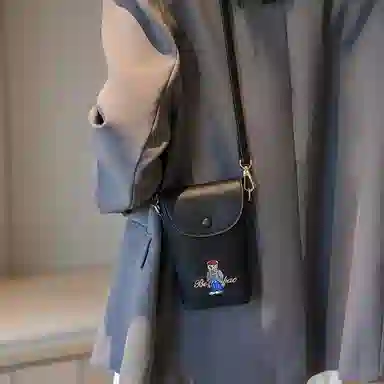 北包包 夏季小巧轻便百搭洋气单肩斜挎包 帆布 帆布包手机包 女款 提花熊/黑色/卡其色