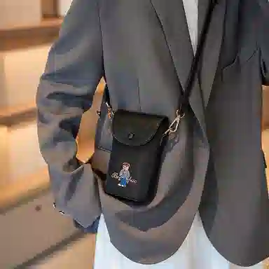 北包包 夏季小巧轻便百搭洋气单肩斜挎包 帆布 帆布包手机包 女款 提花熊/黑色/卡其色