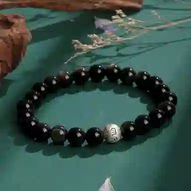 【S999银箴言 赠含金贴纸】 色菲尔 新中式霸气六字文玩念珠平安吉祥招财纳福佛系小众百搭基础款#好运 黑曜石 手串 男女同款情侣款