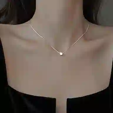 【999银方糖】 色菲尔 韩式拉丝方块锁骨链 幸运小方块简约时尚高级优雅几何个性小众设计气质日常通勤百搭可调节 银 项链 女款