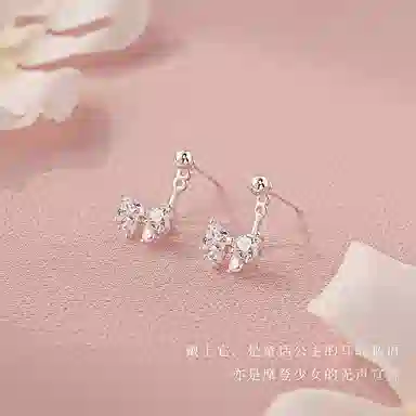 色菲尔 韩式蝴蝶结耳饰 在逃公主巨闪少女感小巧个性设计时尚通勤好运日常百搭养耳 合金 耳环 女款