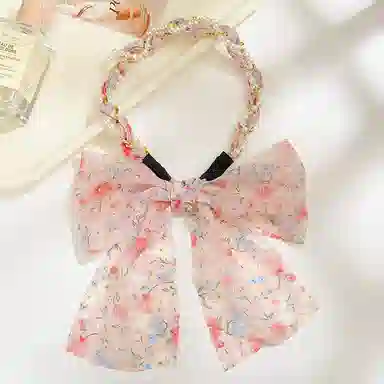 色菲尔 碎花珍珠   法式油画风碎花长条飘带编发绑发一体度假风飘带 布艺 发带 女款