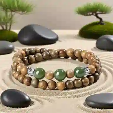 【玉石转运珠】 色菲尔 国潮双圈文玩 可盘玩手持小众叠戴 招福事业顺利新中式八方来财时尚日常通勤百搭#好运 檀木 手串 男女同款情侣款