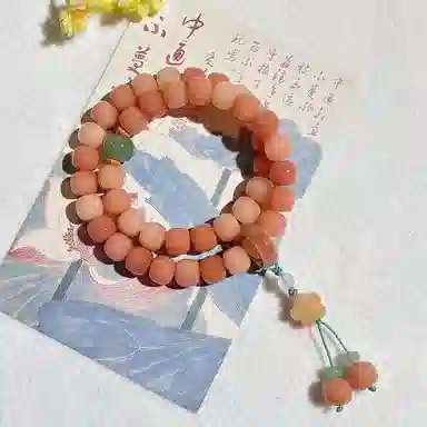 【桃之夭夭】 色菲尔 渐变藕粉双圈盘玩葫芦跑环文玩手持佛珠桃花 菩提根 手串 男女同款情侣款