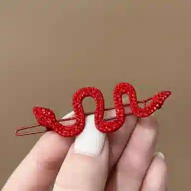 色菲尔 侧边生肖灵蛇刘海红色侧边前额碎发边夹本满钻边夹高级感碎盘发器 合金 发夹 女款