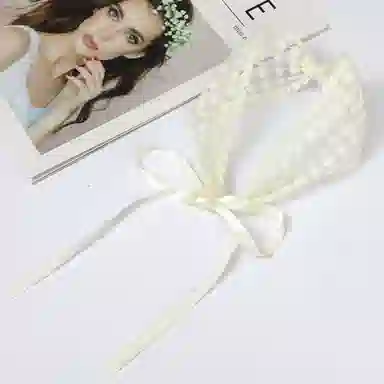 色菲尔 刺绣蕾丝花边  法式蕾丝刺绣头巾小丝巾白色发箍春游飘带绑发头箍高级感编 布艺 发带 女款