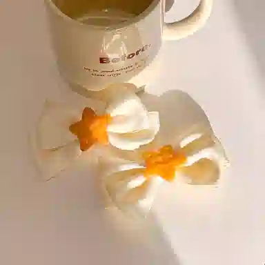 色菲尔 蕾丝蝴蝶结 纯手工蓝色米白色蕾丝蝴蝶结韩版气质刘海边夹半扎后脑勺马尾夹 布艺 发夹 女款