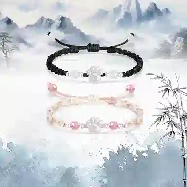 【S999足银】 色菲尔 新中式福字猫爪编织 国风国潮甜美可爱卡通萌趣日常通勤百搭可调节#好运桃花 织物 手绳 男女同款情侣款