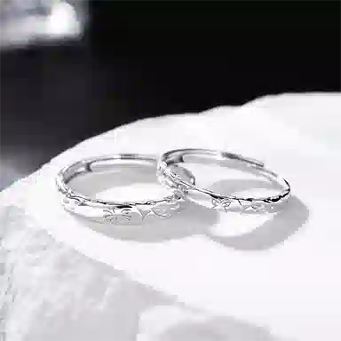【S999银 免费刻字】 色菲尔 烟花蝴蝶小众设计轻奢精致素圈开口可调节表白对戒#好运 足银 戒指 男女同款情侣款