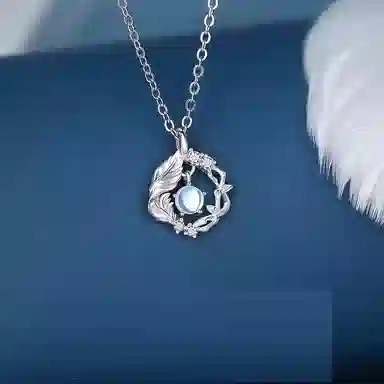 【S999足银 免费刻字】 色菲尔 蓝桉与鸟 梦幻花环跳动的心小众设计可调节锁骨链纪念日 玻璃猫眼 项链 女款