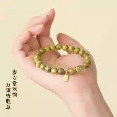【福禄双全 】 色菲尔 绿色转运串珠木作手饰 新中式国风复古招财纳福牌盘玩手持文玩简约学生通勤百搭#好运 绿檀 手串 男女同款情侣款