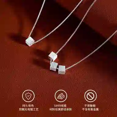 【999银方糖】 色菲尔 韩式拉丝方块锁骨链 幸运小方块简约时尚高级优雅几何个性小众设计气质日常通勤百搭可调节 银 项链 女款