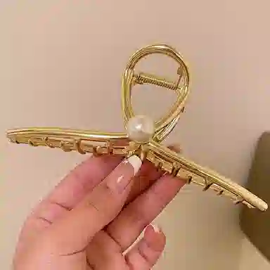色菲尔 金色珍珠抓夹 高级感珍珠鲨鱼夹大号抓夹女后脑勺盘发显发量多显脸小金属夹子头饰 合金 发夹 女款