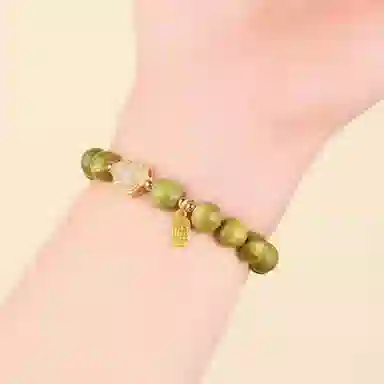 【福禄双全 】 色菲尔 绿色转运串珠木作手饰 新中式国风复古招财纳福牌盘玩手持文玩简约学生通勤百搭#好运 绿檀 手串 男女同款情侣款