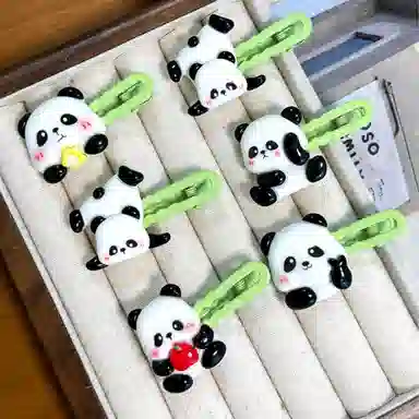 色菲尔 可爱熊猫小公主头前额侧边刘海夹子后脑勺盘发气质 树脂 发夹 女款