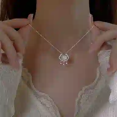 【S999银 赠含金贴纸】 色菲尔 如意平安锁 新中式本命年喜乐长命 轻奢小众高级清冷感锁骨链#好运 玻璃猫眼 项链 女款