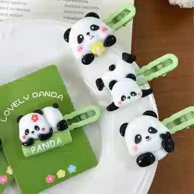 色菲尔 可爱熊猫小公主头前额侧边刘海夹子后脑勺盘发气质 树脂 发夹 女款