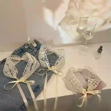 色菲尔 刺绣蕾丝花边  法式蕾丝刺绣头巾小丝巾白色发箍春游飘带绑发头箍高级感编 布艺 发带 女款