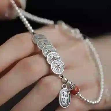 【步步生财】 色菲尔 新中式国潮国风复古五帝钱本命年招财首饰品#好运 合金 脚链 女款