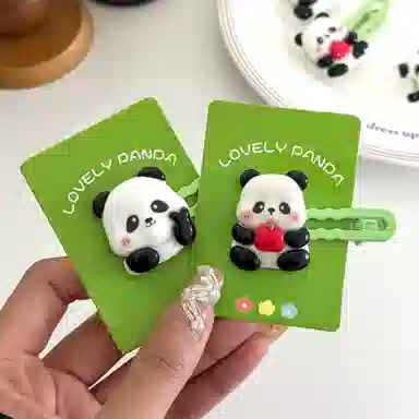色菲尔 可爱熊猫小公主头前额侧边刘海夹子后脑勺盘发气质 树脂 发夹 女款