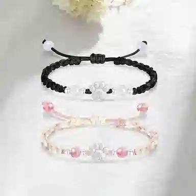 【S999足银】 色菲尔 新中式福字猫爪编织 国风国潮甜美可爱卡通萌趣日常通勤百搭可调节#好运桃花 织物 手绳 男女同款情侣款