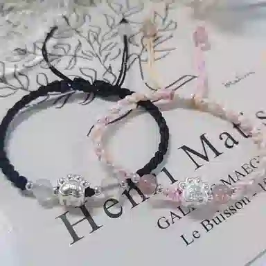 【S999足银】 色菲尔 新中式福字猫爪编织 国风国潮甜美可爱卡通萌趣日常通勤百搭可调节#好运桃花 织物 手绳 男女同款情侣款