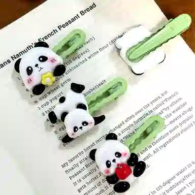 色菲尔 可爱熊猫小公主头前额侧边刘海夹子后脑勺盘发气质 树脂 发夹 女款