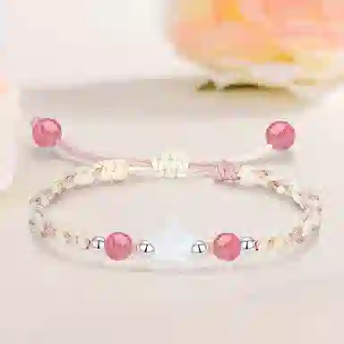 【S999纯银星星】 色菲尔 新中式可爱个性手链 小清新甜美韩式国风好运转运珠时尚简约通勤日常百搭可调节 织物 手绳 男女同款情侣款